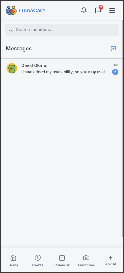 Real-time cross-family chat with notifications