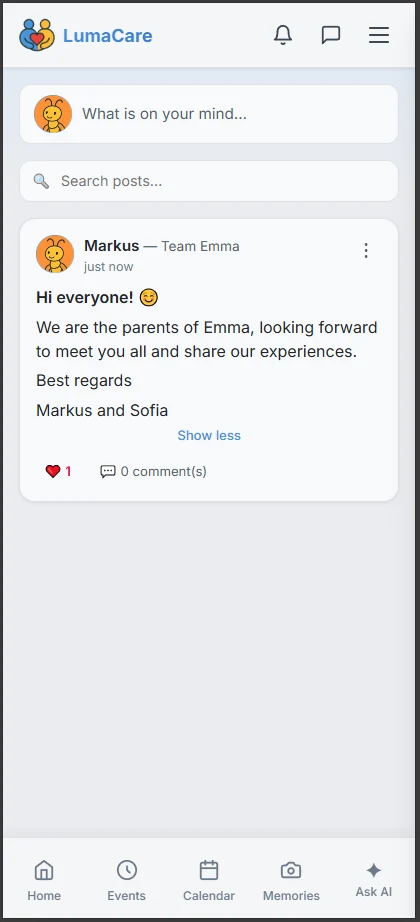 Posting an update to the organisation community feed