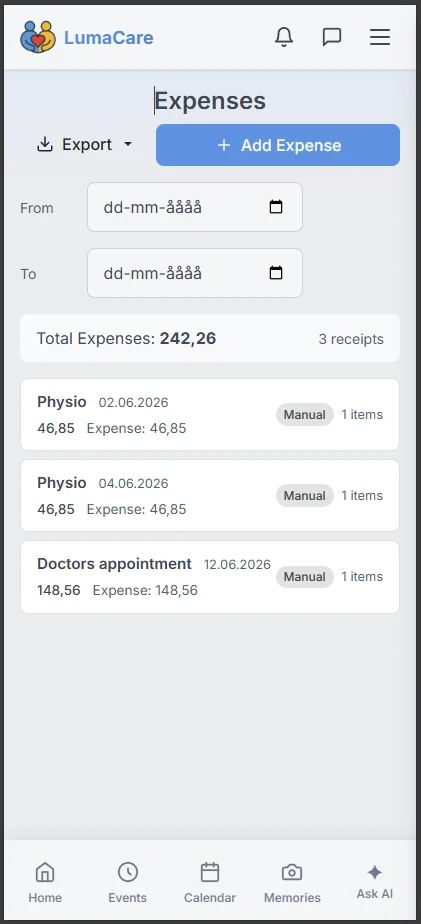 Exporting a logged drive to expenses in LumaCare
