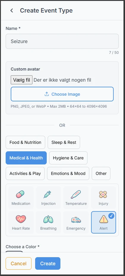 Designing a custom event type with fields in LumaCare