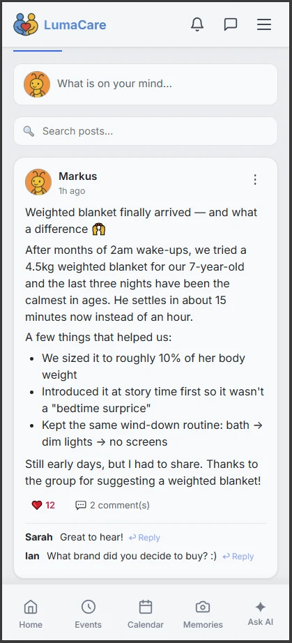 Sharing a post with photos and a poll in a group feed