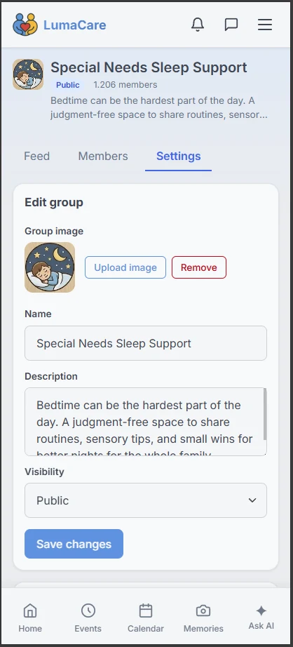 Group privacy settings and member management