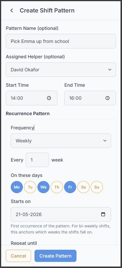 Building a care shift schedule in LumaCare