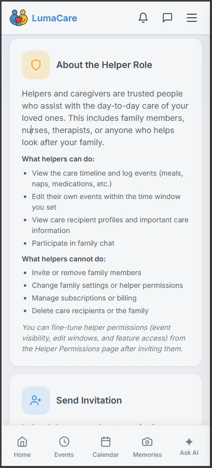 Inviting members to a care team in LumaCare