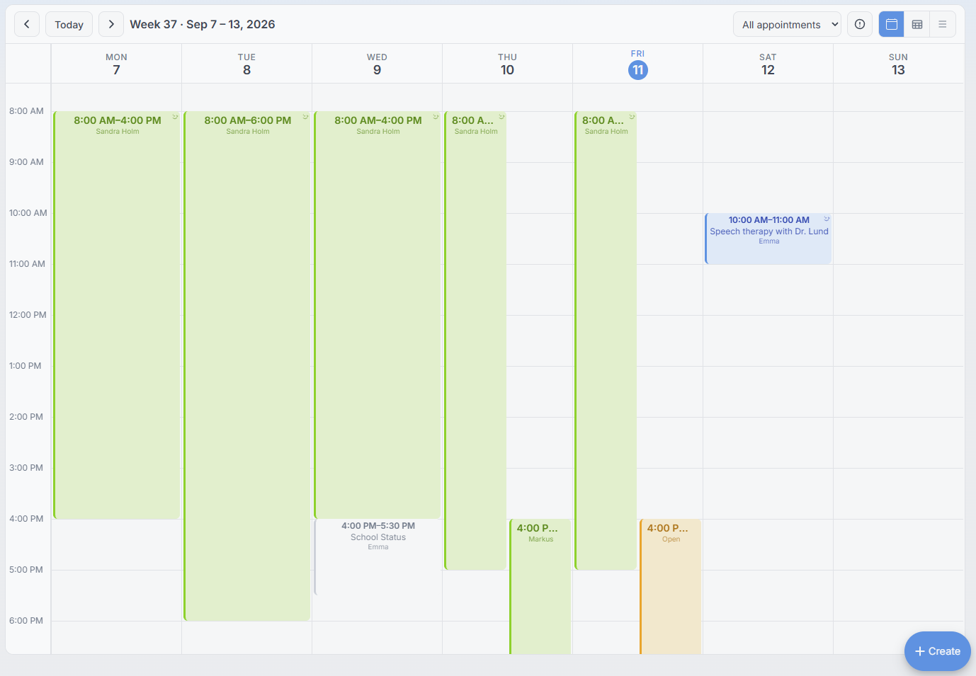 The shared LumaCare calendar