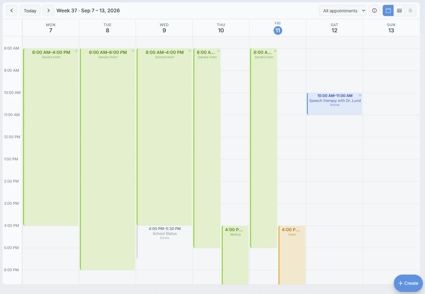 The shared LumaCare calendar