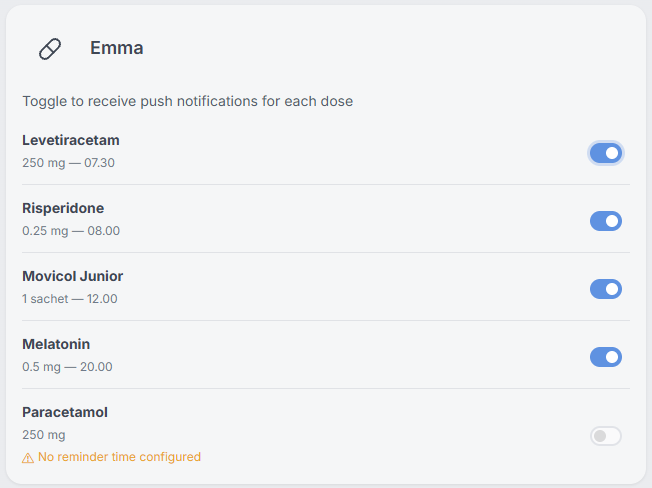 Choosing which medication reminders you receive