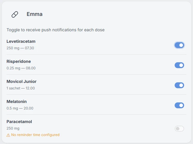 Choosing which medication reminders you receive