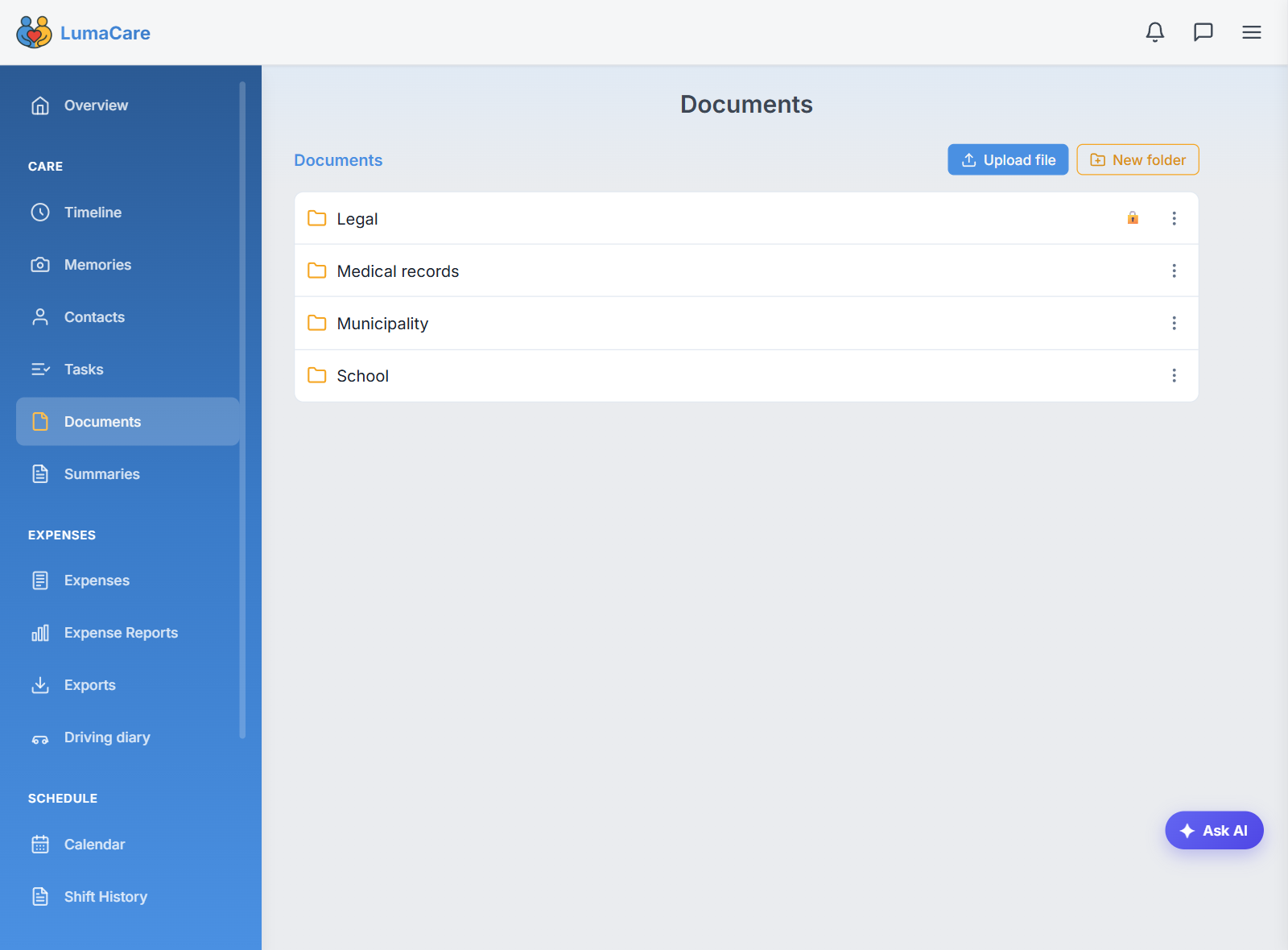 Shared document folders, one of them locked as sensitive