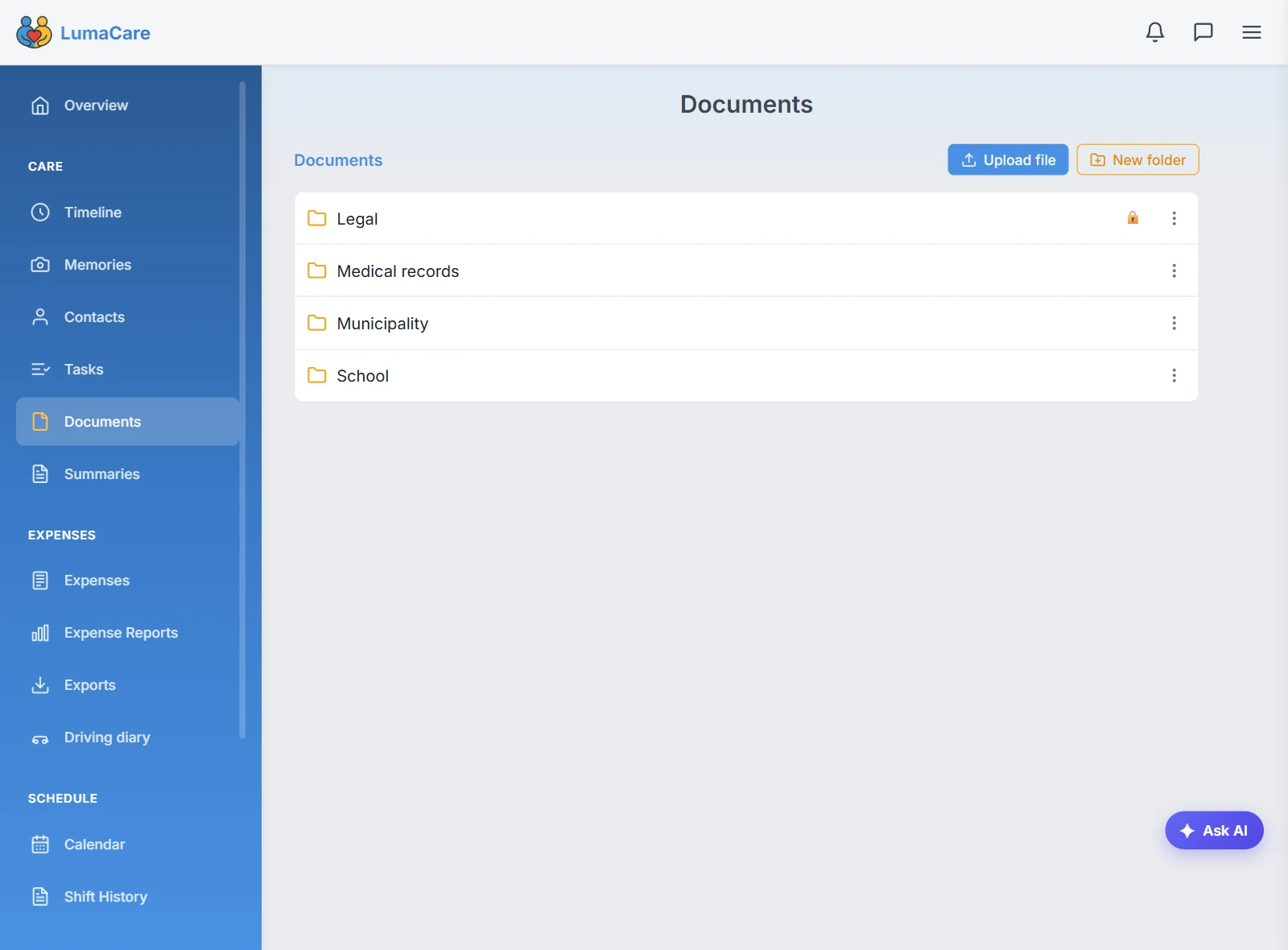 Shared document folders, one of them locked as sensitive